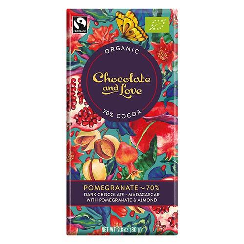 Chokolade med Granatæble 70% - 80 Gram fra Chocolate And Love