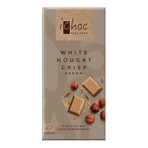 Økologisk Hvid Nougat Crisp - 80 Gram fra Ichoc
