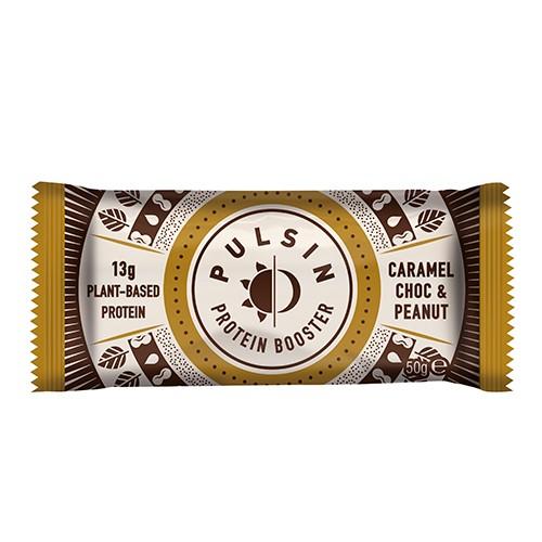 Proteinbar med karamel, chokolade & peanut - 50 g fra Pulsin