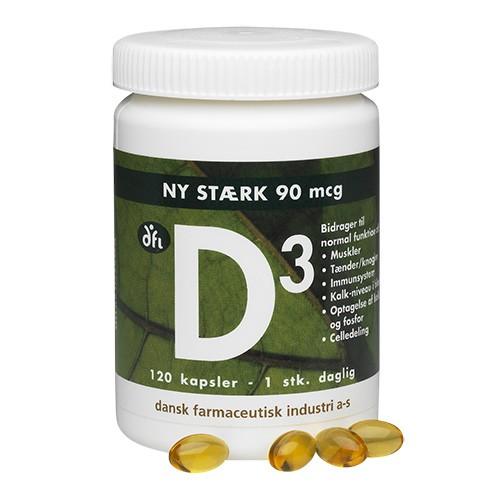 D3 Vitamin 90 Mcg - 120 Kapsler fra Dansk Farmaceutisk Industri