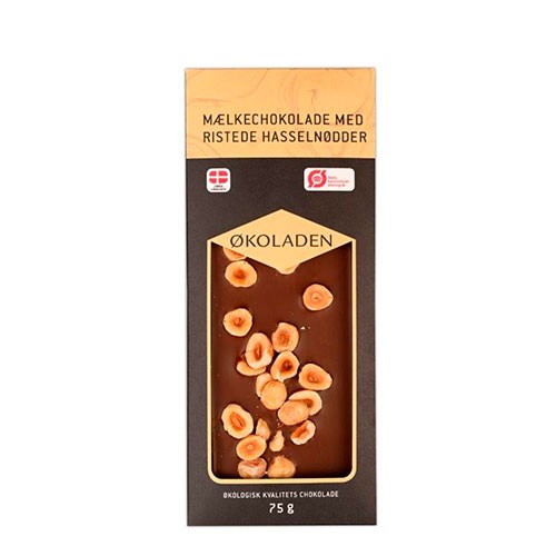 Økologisk Chokolade Mælk med Ristede Hasselnødder 75g