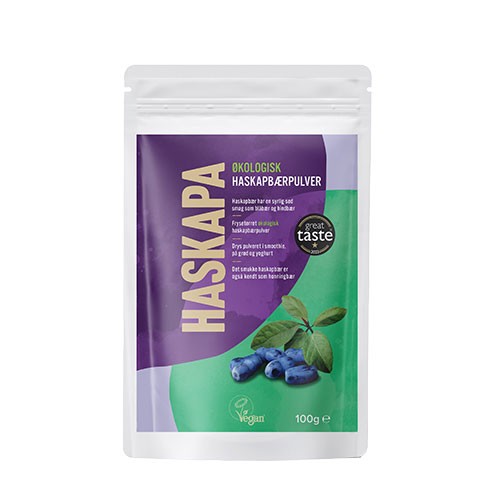 Haskapbærpulver økologisk    100 Gram       Mindst Holdbar Til : 20 09 2025 fra Haskapa