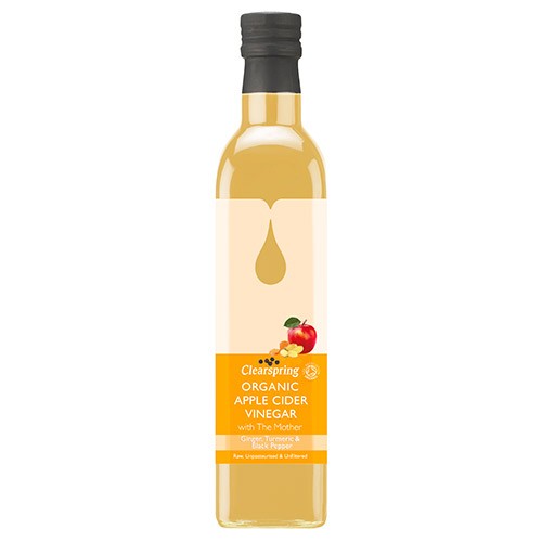 æblecidereddike M. Eddikemor Ingefær, Gurkemeje, Peber økologisk   500 Ml     fra Clearspring