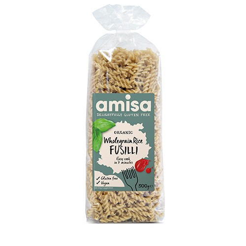 Fuldkornsris Fusilli Pasta økologisk   500 Gram    Organic   fra Amisa