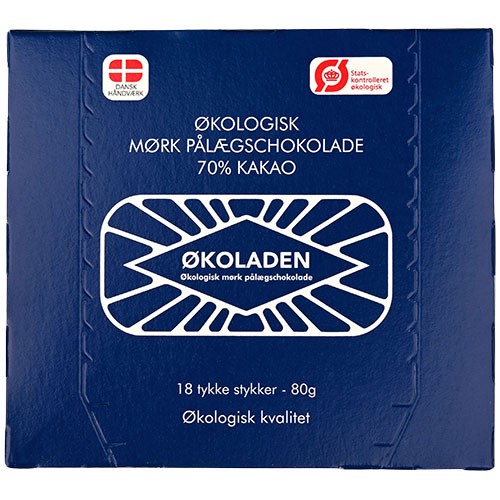 Mørk Pålægschokolade 70% 18 Stk   økologisk    80 Gram     fra økoladen