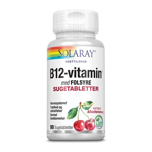 B 12 Vitamin Med Folsyre Sugetab.   90 Tab     fra Solaray