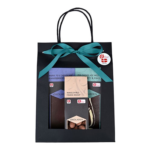 Gourmet Gavepose Grøn økologisk M. 2 Chokoladeplader Samt Dragée Man   240 Gram     fra økoladen
