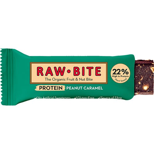 Proteinbar Med Jordnødder Og Karamel   økologisk    45 Gram fra Rawbite