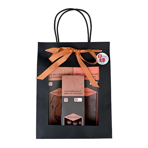 Gourmet Gavepose Orange økologisk M. 2 Chokoladeplader Samt Dragée   240 Gram     fra økoladen
