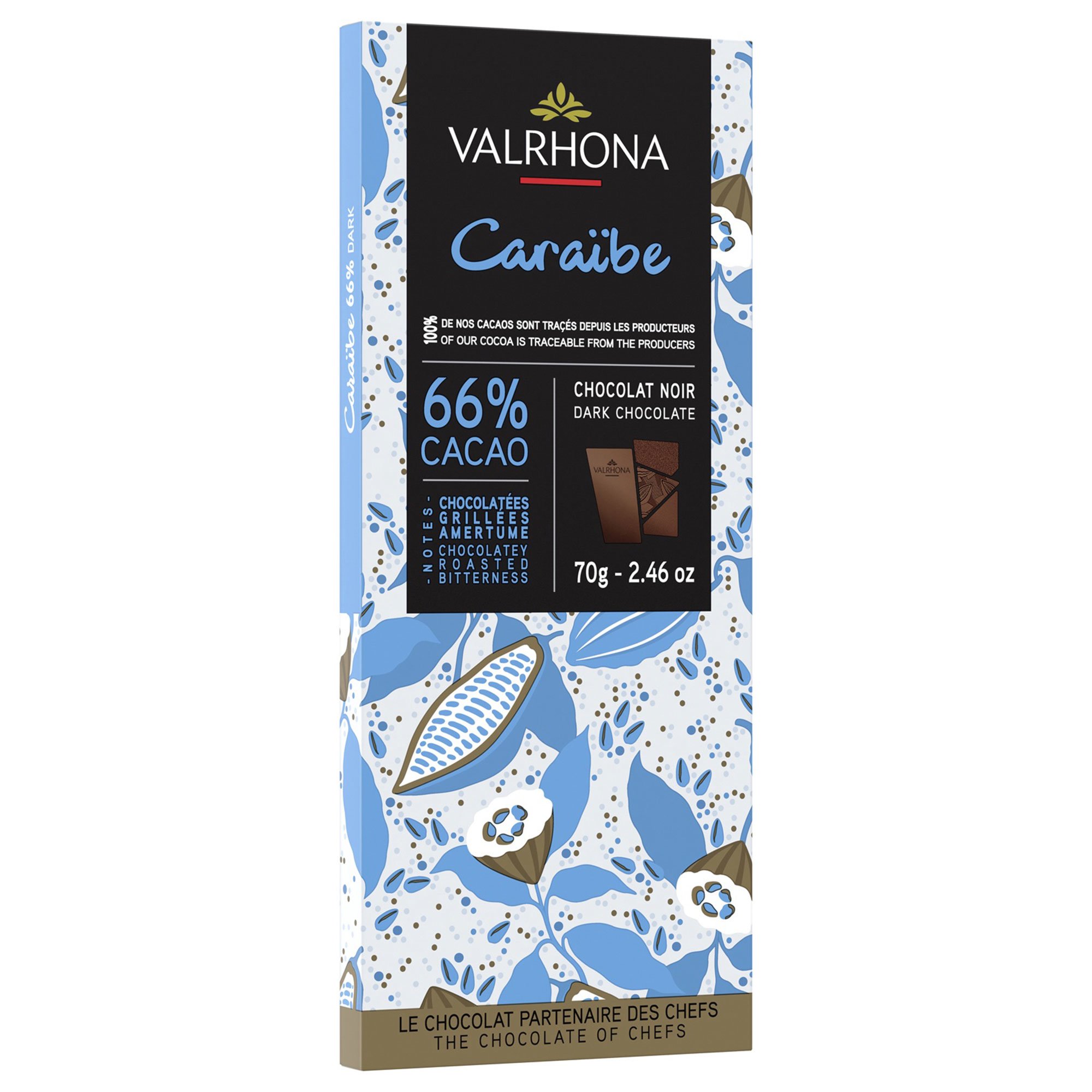Caraibe 66% Chokoladebar, 70 G fra Valrhona