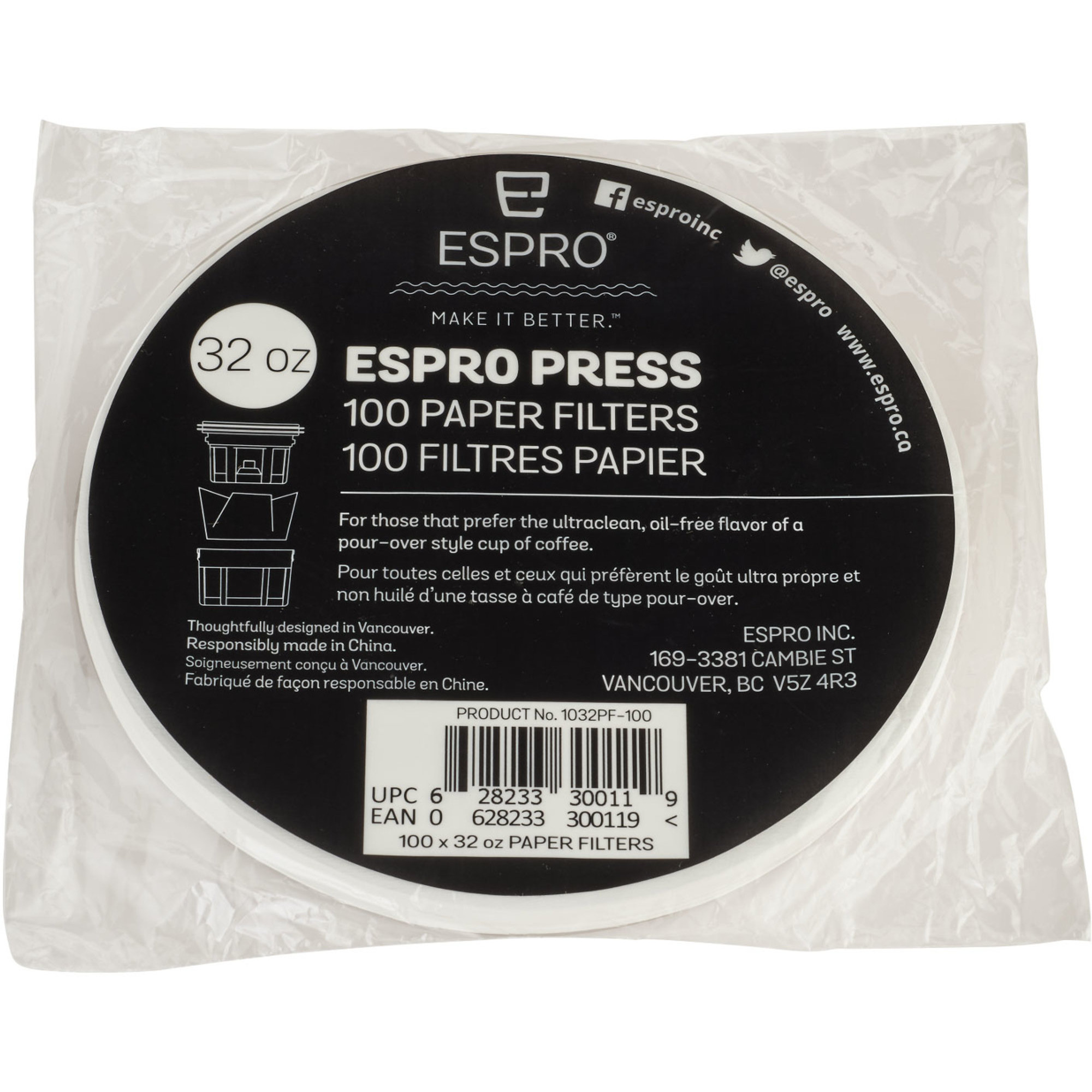 100 Stk. Papirfiltre Til 0,9 Liter fra Espro